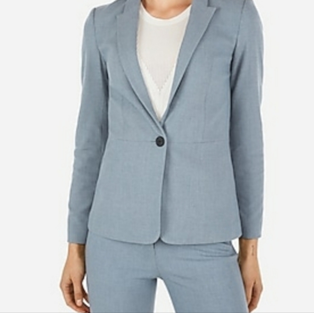 Express Slate Blue Stretch + One Button Bracelet Arm Length Blazer Women's 6